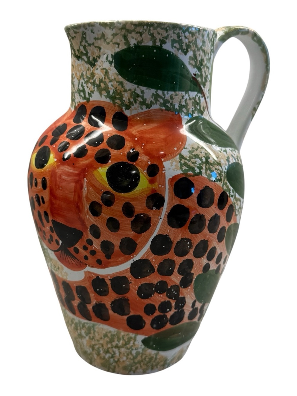 Vintage Bellini Warnecke Italy Leopard Pitcher Vase Jungle Safari Pottery Art